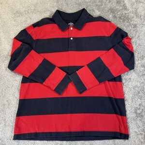 St John's Bay Rugby Shirt Men's XL Blue & Red Striped Long Sleeve Legacy Polo